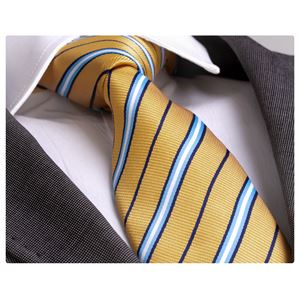 Yellow Blue Striped Tie and Pocket Square Set in Box