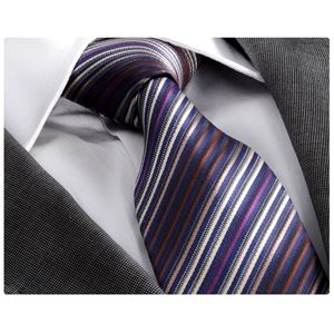 Purple Brown Striped Tie and Pocket Square Set in Box