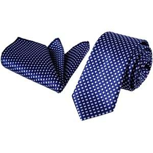 Navy White Squares Tie and Pocket Square Set in Box