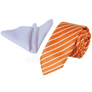 Orange White Striped Tie and Pocket Square Set in Box