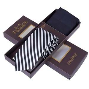 Black White Striped Tie and Pocket Square Set in Box