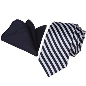 Black White Striped Tie and Pocket Square Set in Box