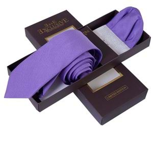 Lilac Striped Tie and Pocket Square Set in Box