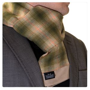 Khaki Beige Plaid Mens Scarf with PU Leather Gift Box