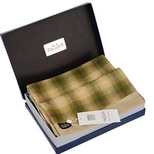 Khaki Beige Plaid Mens Scarf with PU Leather Gift Box