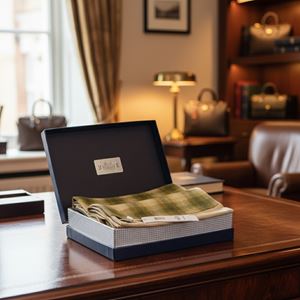 Khaki Beige Plaid Mens Scarf with PU Leather Gift Box