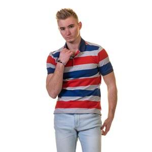 Gray Red Navy Striped Polo Shirt