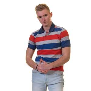 Gray Red Navy Striped Polo Shirt
