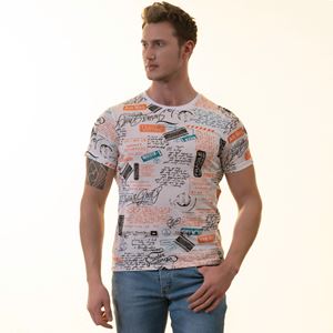 Orange Black World Trip Printed Tee O Neck T-Shirt