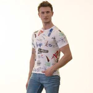 White with Designer Printed Tee O Neck T-Shirt