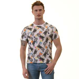 Pineapple Printed White Tee O Neck T-Shirt