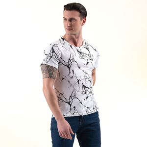 White with Black Printed Designer Tee O Neck Basic T-Shirt