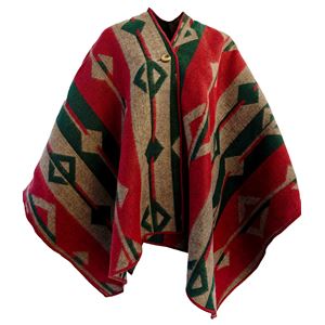 Green Beige Red Unisex Ethnic Camper Poncho