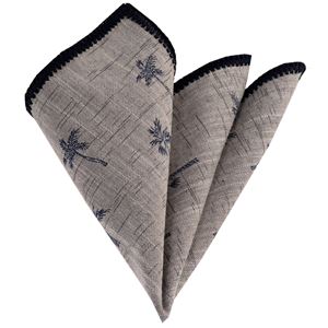 Gray Pure Linen with Navy Signature Border Pocket Square