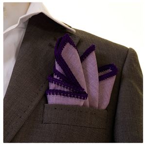 Lilac Natural Linen Handmade Signature Border Pocket Square