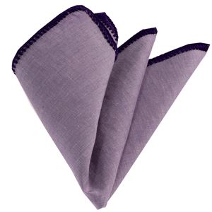 Lilac Natural Linen Handmade Signature Border Pocket Square