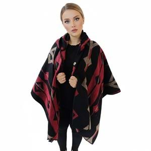 Red Beige Black Hooded Unisex Ethnic Camper Poncho