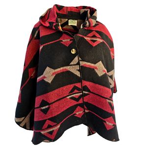 Red Beige Black Hooded Unisex Ethnic Camper Poncho