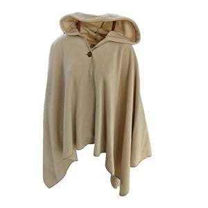 Beige Polar Fleece Hooded Unisex Ethnic Camper Poncho