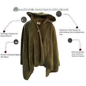 Beige Polar Fleece Hooded Unisex Ethnic Camper Poncho
