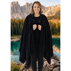 Black Polar Fleece Hooded Unisex Ethnic Camper Poncho