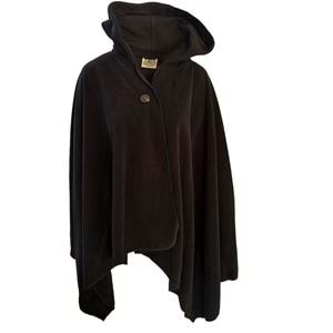 Black Polar Fleece Hooded Unisex Ethnic Camper Poncho