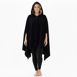 Black Polar Fleece Hooded Unisex Ethnic Camper Poncho