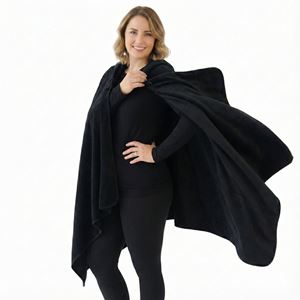 Black Polar Fleece Hooded Unisex Ethnic Camper Poncho