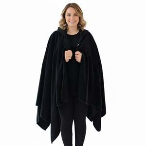 Black Polar Fleece Hooded Unisex Ethnic Camper Poncho