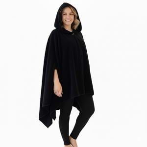 Black Polar Fleece Hooded Unisex Ethnic Camper Poncho