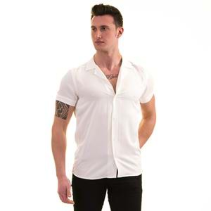 White Solid Viscose Men's Short Sleeves Shirt