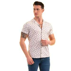 Bige Brown Blue Floral Men's Short Sleeves Shirt