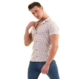 Bige Brown Blue Floral Men's Short Sleeves Shirt