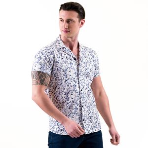 Blue Floral Men's Camp Collar Short Sleeves Shirt