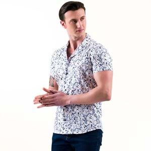 Blue Floral Men's Camp Collar Short Sleeves Shirt