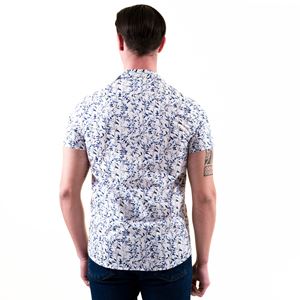 Blue Floral Men's Camp Collar Short Sleeves Shirt