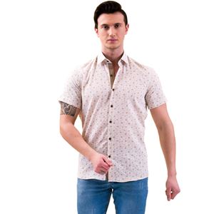 Beige Printed Big Size Men's Short Sleeves Shirt