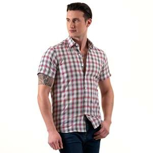 Red Black Blue Plaid Summer Men's Short Sleeves Shirt