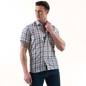 Blue White Black Plaid Summer Men's Short Sleeves Shirt