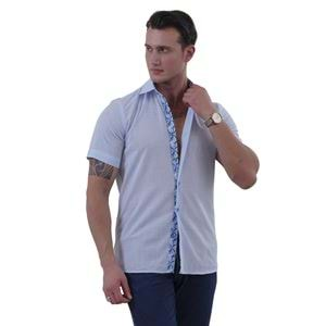 Blue Linnen Designer Men's Short Sleeves Shirt