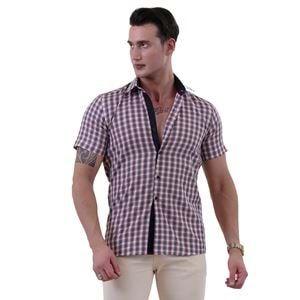 Navy Red Plaid Classical Men's Short Sleeves Shirt