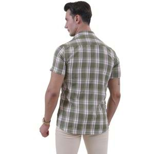 Green Burgundy Plaid Classical Men's Short Sleeves Shirt