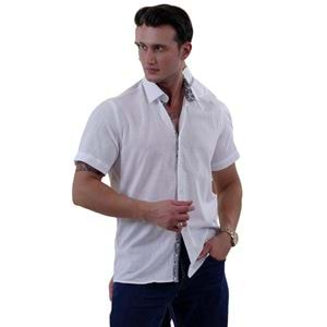 White Linnen Designer Men's Short Sleeves Shirt