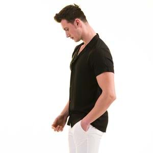 Black Basic Camp Collar Men's Short Sleeves Shirt