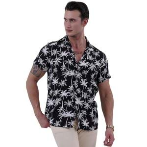 Black White Hawaii Digital Print Camp Collar Men's Short Sleeves Shirt