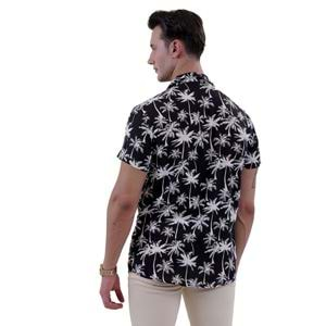 Black White Hawaii Digital Print Camp Collar Men's Short Sleeves Shirt