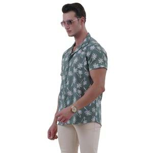 Leaf Green White Palm Digital Print Camp Collar Men's Short Sleeves Shirt