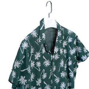 Leaf Green White Palm Digital Print Camp Collar Men's Short Sleeves Shirt