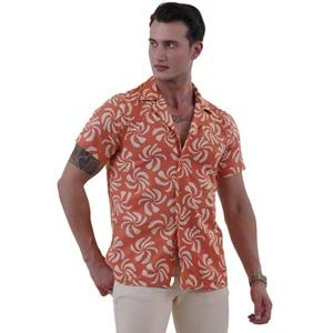 Orange and Beige Floral Men's Hawaiian Summer Shirt