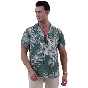 Khaki Green with Palm Trees Men's Hawaiian Summer Shirt